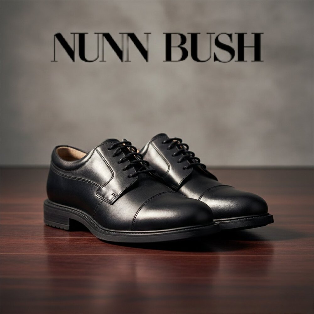 🌟Nunn Bush Black Leather Cap Toe Oxfords Dress Shoes - Size 8M